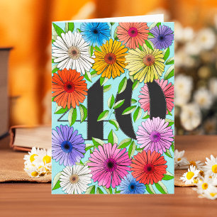 Rustic Blue Personalized 40th Birthday Floral Card