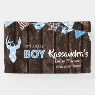 Rustic Blue Plaid Deer Baby Shower Banner