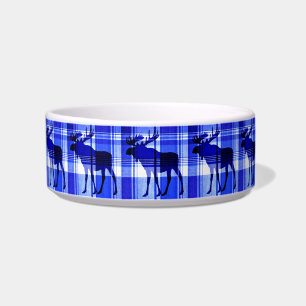 Rustic blue plaid moose pet dish