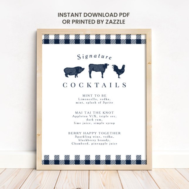 Rustic Blue Plaid Signature Wedding Cocktail Sign (Creator Uploaded)