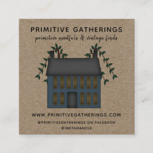 RUSTIC BLUE PRIMITIVE SALTBOX HOUSE  COUNTRY KRAFT SQUARE BUSINESS CARD