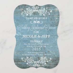 Rustic Blue Rehearsal Dinner Invitation