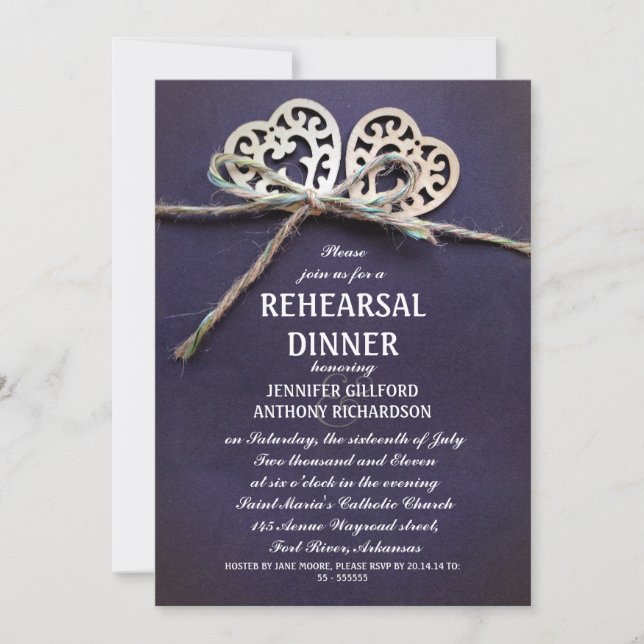 rustic blue rehearsal dinner invitation (Front)