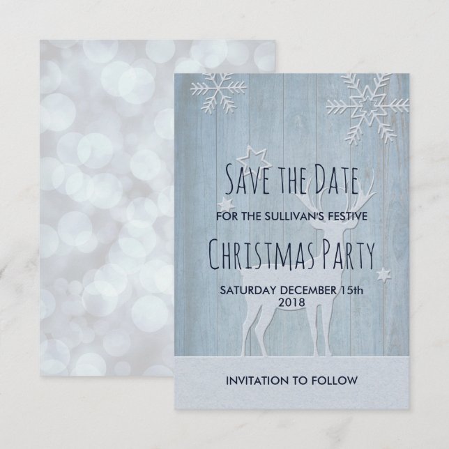 Rustic Blue Reindeer Christmas Save The Date Invitation (Front/Back)