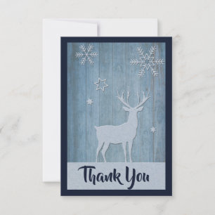 Rustic Blue Reindeer Country Christmas Thank You Card