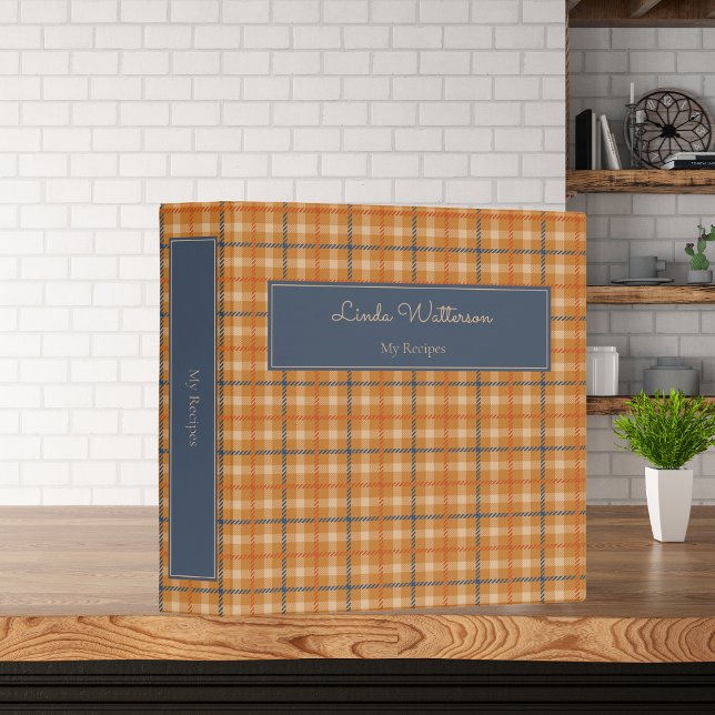 Rustic Blue Rust & Gold Plaid Family Recipes Binder (Creator Uploaded)