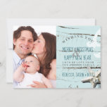 rustic blue seashell beach Merry Christmas photo Holiday Card<br><div class="desc">rustic blue seashell beach Merry Christmas photocards. Holiday family Photo Cards. Rustic tropical photo collage template.</div>