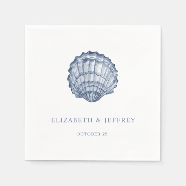 Rustic Blue Seashells Marine Ocean Beach Wedding  Napkin (Front)