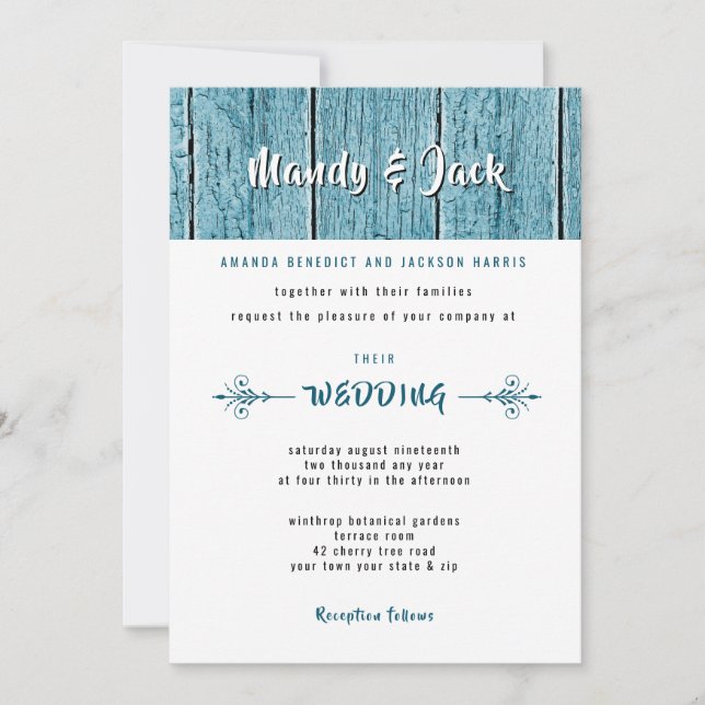 Rustic Blue Shiplap Wood Stylish Modern Wedding Invitation (Front)
