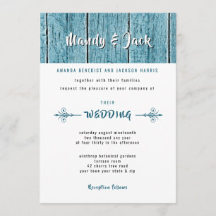 Rustic Blue Shiplap Wood Stylish Modern Wedding Invitation