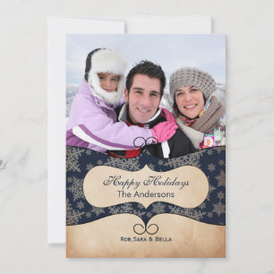 Rustic blue snowflakes photo Holiday cards