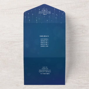 Rustic Blue String Lights All In One Invitation