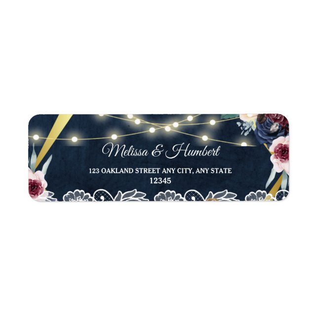 Rustic Blue String Lights Mariage Adresse de retou (Devant)