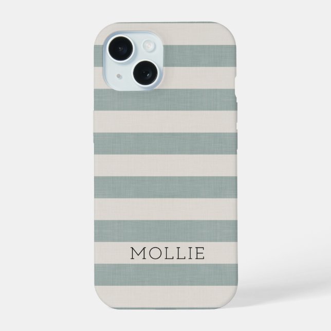 Rustic Blue Stripes Monogram iPhone 15 Case (Back)