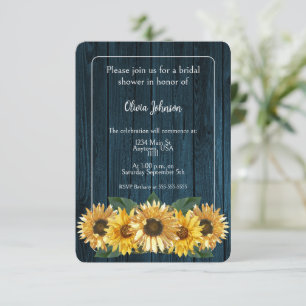 Rustic Blue Sunflower Bridal Shower Invitation