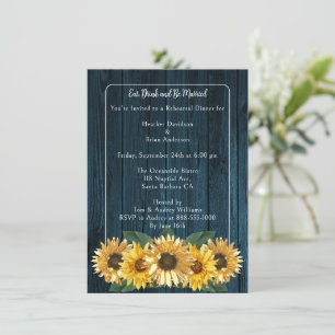 Rustic Blue Sunflower Rehearsal Dinner Invitation