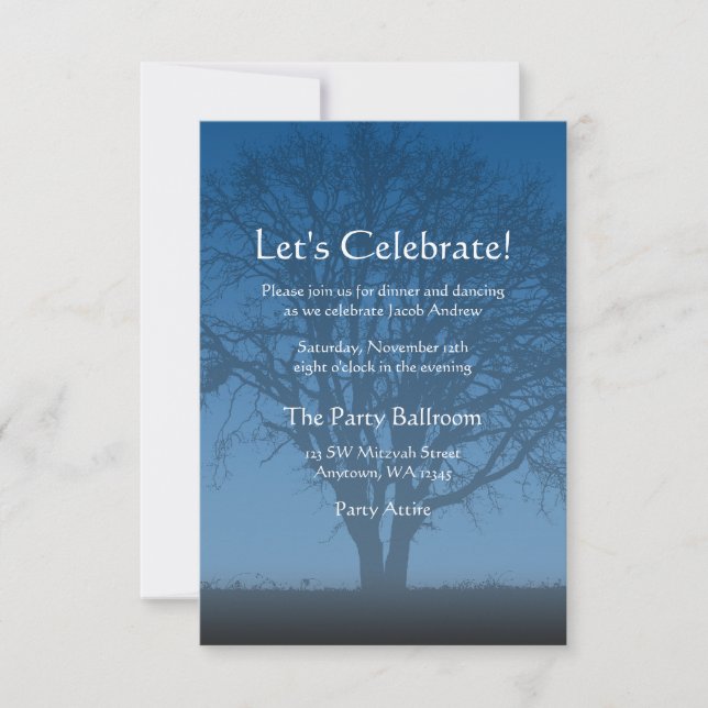Rustic Blue Tree of Life Bar Mitzvah Reception Invitation (Front)