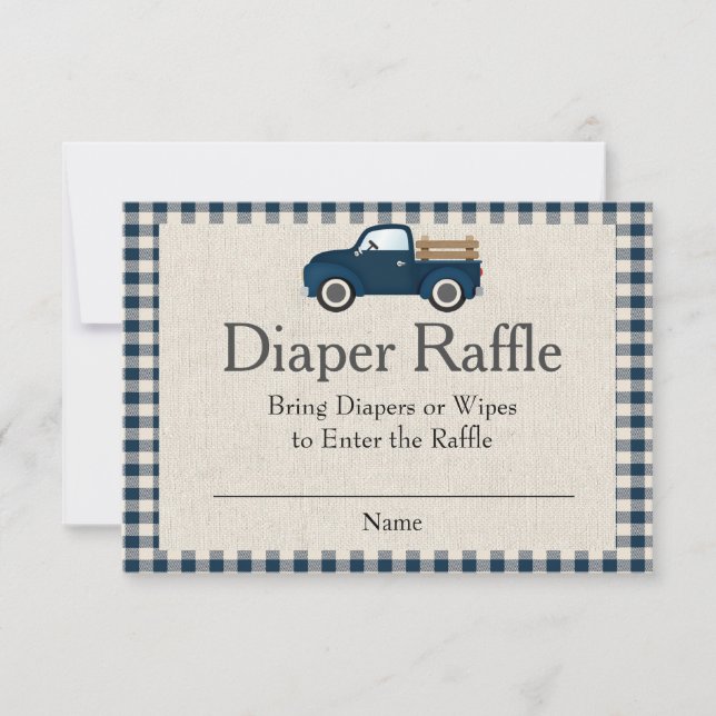 Rustic Blue Truck Diaper Raffle Card (Front)