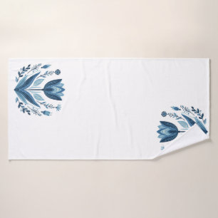 Rustic Blue Tulip Flower Folk Art Botanical Design Bath Towel Set