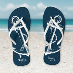 Rustic Blue Vintage Anchor Monogram Flip Flops<br><div class="desc">Custom printed flip flop sandals with a rustic nautical vintage anchor illustration and your custom monogram or other text. Click Customize It to change text fonts and colours or add your own images to create a unique one of a kind design!</div>