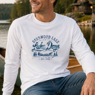 Rustic Blue Vintage Lake Days Deerwood Lake Canoe T-Shirt
