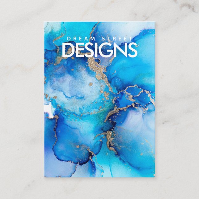 Rustic Blue Watercolor Gold Earring Display Card (Front)