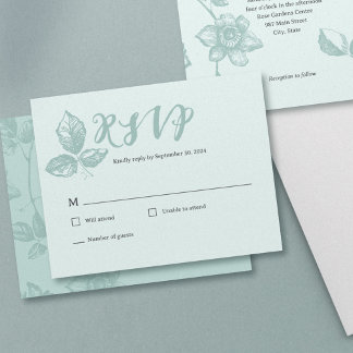 Rustic Blue Whimsical Floral RSVP Card