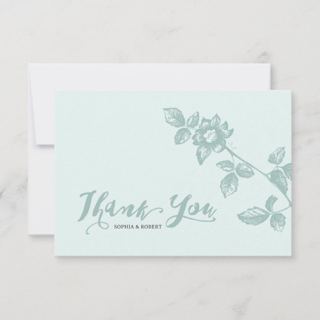 Rustic Blue Whimsical Floral Wedding Thank You Card (Front)