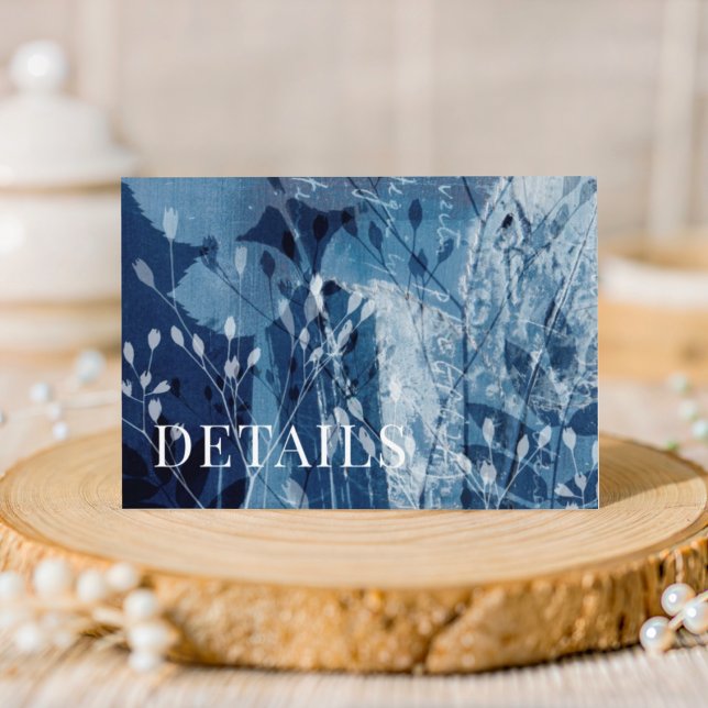 Rustic Blue & White Botancial Wedding Details  Enclosure Card (Creator Uploaded)