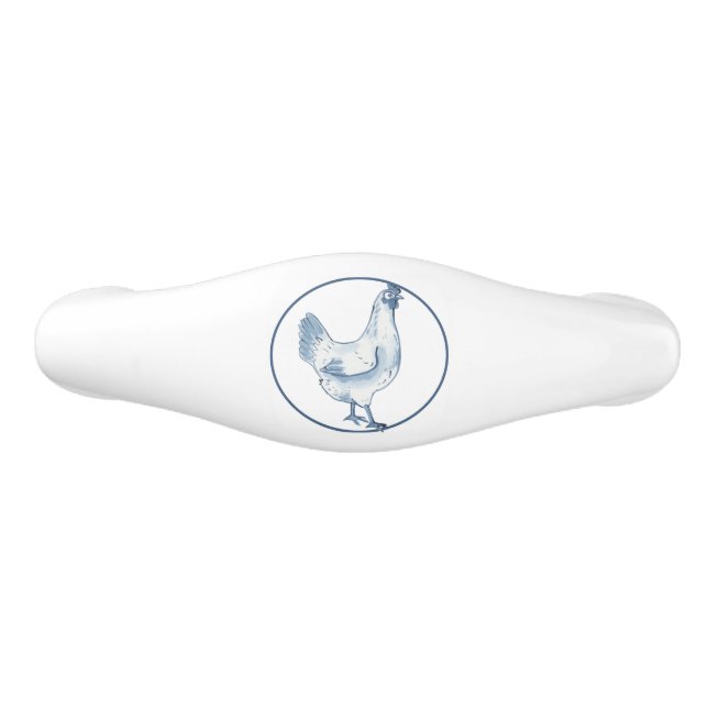Rustic Blue & White Chicken Hen Country Delft Ceramic Drawer Pull (Front)