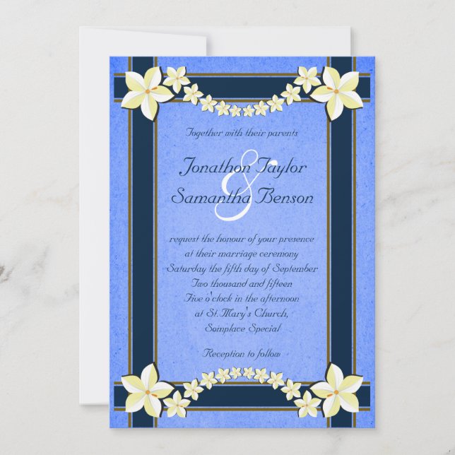 Rustic Blue White Floral Custom Wedding Invites (Front)