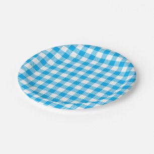 Rustic Blue White Gingham Plaid Country Wedding Paper Plate