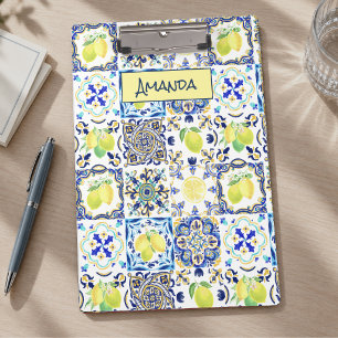 Rustic Blue White Majolica Sicilian Citrus Clipboard