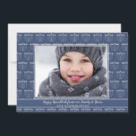 Rustic Blue White Menorah Pattern Hanukkah Photo Holiday Card<br><div class="desc">Rustic Blue White Menorah Hanukkah Photo Card with a festive pattern of holiday menorahs and your custom photo.</div>