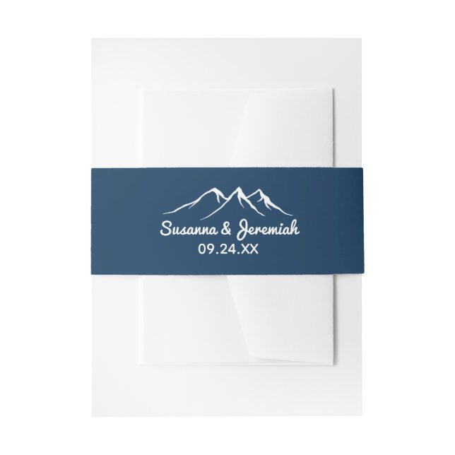 Rustic Blue White Mountain Wedding Invitation Belly Band (Front Example)