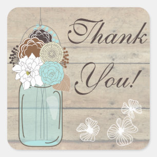 Rustic Blue & White Thank You : Sticker