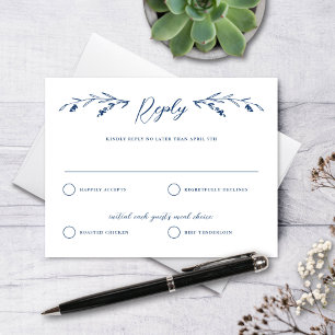 Rustic Blue White Wildflower Wedding Reply Card