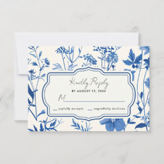 Rustic Blue Wildflower Wedding RSVP Card