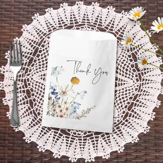 Rustic Blue Wildflowers & Daisies Bridal Shower Favour Bag (Creator Uploaded)