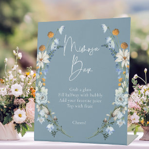 Rustic Blue Wildflowers & Daisies Shower Mimosa Pedestal Sign