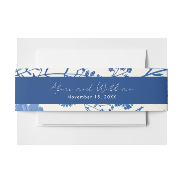 Rustic Blue Wildflowers Wedding Invitation Belly Band (Front Example)