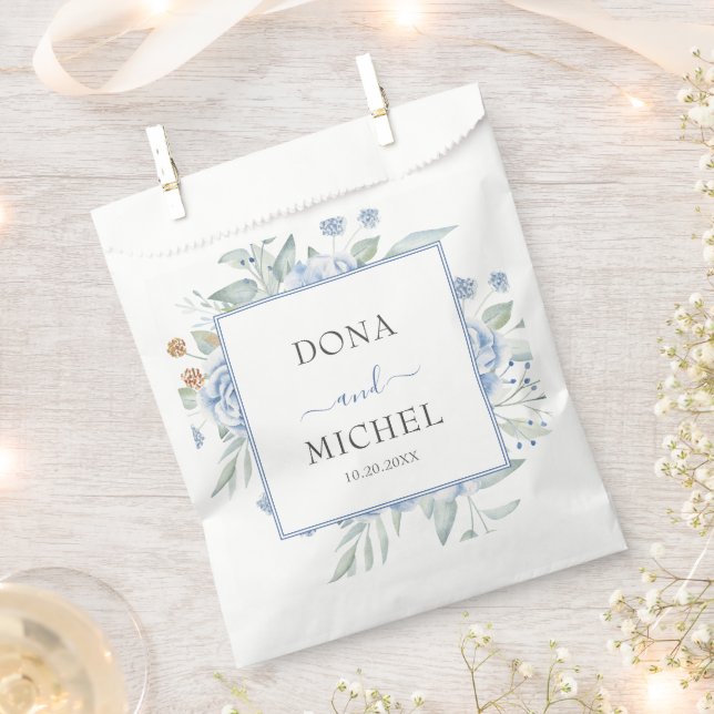 Rustic Blue Winter Floral Wedding Favour Bag (Clipped)