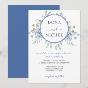 Rustic Blue Winter Floral Wedding Invitation