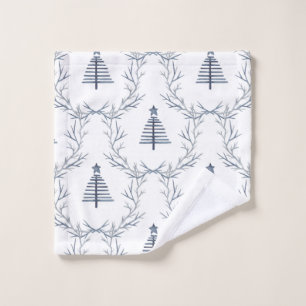 Rustic Blue Winter forest Nordic Scandi Christmas  Wash Cloth
