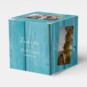 Rustic Blue Wood 4 Photos Wedding Favor Box