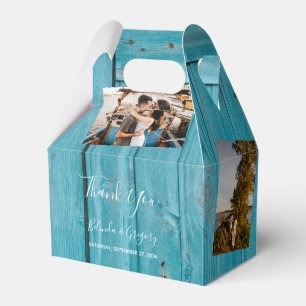 Rustic Blue Wood 4 Photos Wedding Favor Box