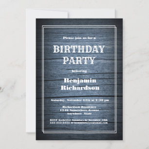 Rustic Blue Wood Any Age Birthday Party Invitation