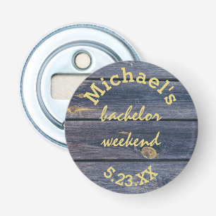 Rustic Blue Wood   Bachelor Weekend Monogram Bottle Opener