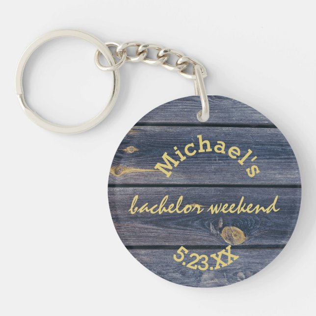 Rustic Blue Wood | Bachelor Weekend Monogram Keychain (Front)
