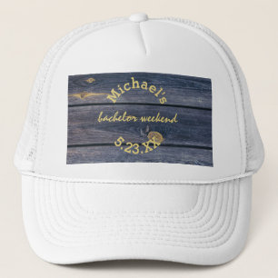 Rustic Blue Wood Bachelor Weekend Monogram Trucker Hat